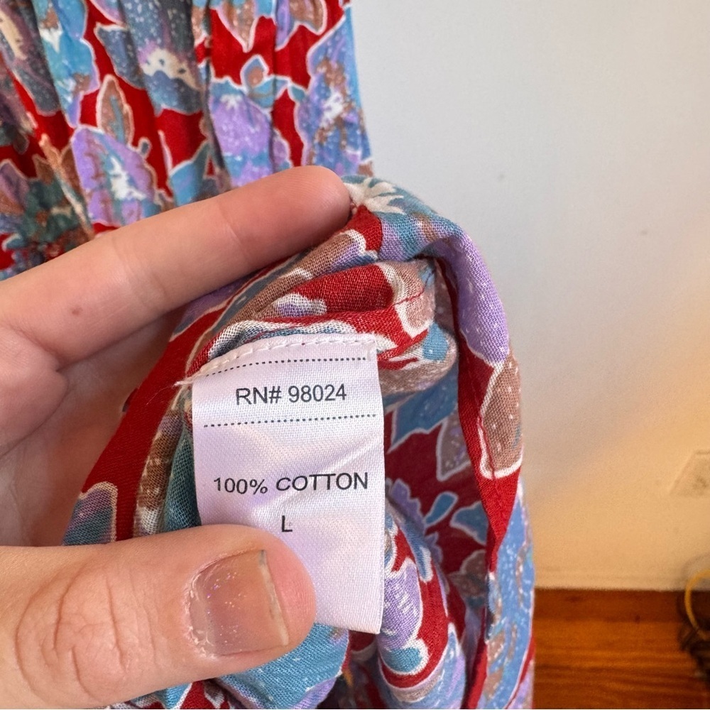 Anthropologie Love the Lable Bouquet Smocked Maxi Dress Size Large Blue Red - Picture 4 of 8